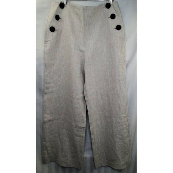 Boden Linen Wide Leg Pants Women's NWT Beige Lagenlook Vacation Sailor Size 10 - Picture 4 of 14